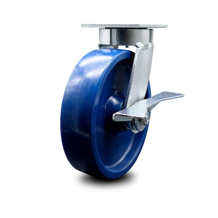 Service Caster 8 Inch Kingpinless Solid Poly Wheel Swivel Caster with Brake SCC-KP30S820-SPUR-SLB